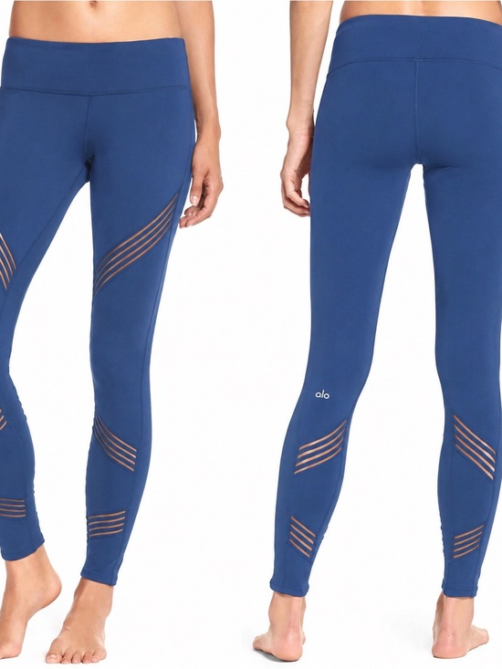ALO Yoga Pants - Alo Yoga High-Waist Moto Laser Cut Leggings-Sapphire Blue-Women’s S-Athletic-Gym